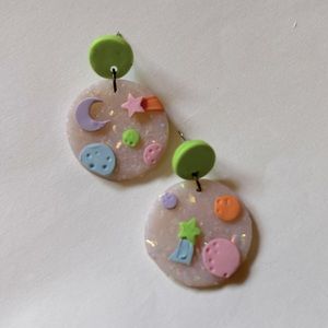 Clay Green Celestial Starry Universe Space Stud Earrings
